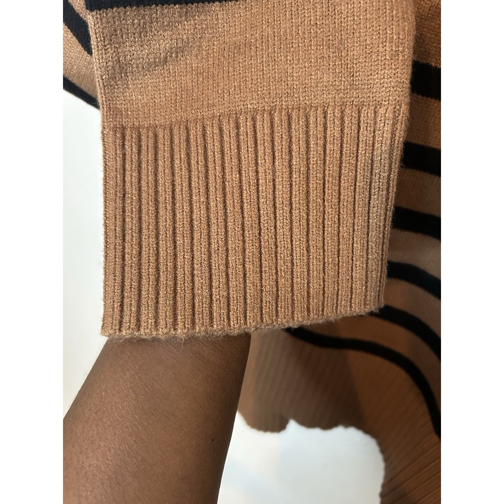 DKNY Sweater Women XL Brown Striped Quarter Zip Pullover Mock Neck Rayon Blend - Picture 6 of 9